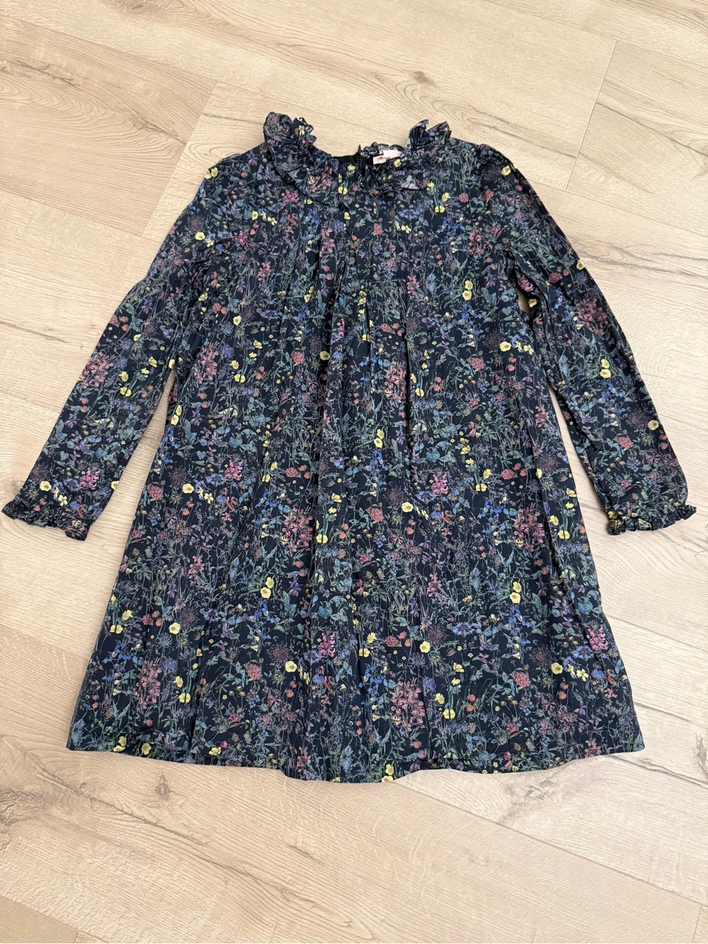 NEW - Bonpoint Black Floral Ruffle Collar Long-Sleeve Dress